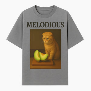 Melodious Cat Art Print - Cute Feline with Melon Still Life - Whimsical Home Decor for Cat Lovers - T-shirt 1758181710962.jpg