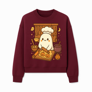 Cute Ghost Chef Baking Halloween Cookies - Kawaii Halloween Decor, Whimsical Kitchen Art Print, Fall Home Decoration - Sweatshirt 1758181711030.jpg