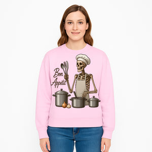 Skeleton Chef Bon App tit Kitchen Decor, Funny Culinary Art Print, Spooky Cooking Gift, Halloween Home Decoration, Cookware Illustration - Sweatshirt 1758181711034.jpg