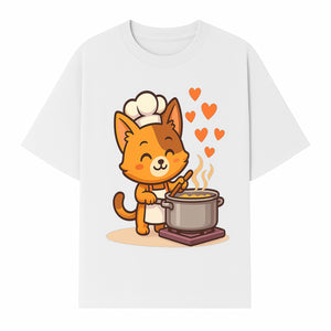 Cute Cat Chef Cooking with Love, Adorable Kitchen Decor, Animal Art Print, Whimsical Cooking Illustration, Gift for Cat Lovers - T-shirt 1758181711073.jpg