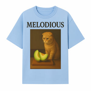 Melodious Cat Art Print - Cute Feline with Melon Still Life - Whimsical Home Decor for Cat Lovers - T-shirt 1758181711176.jpg