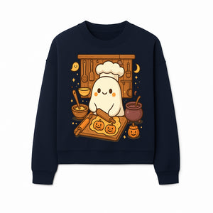 Cute Ghost Chef Baking Halloween Cookies - Kawaii Halloween Decor, Whimsical Kitchen Art Print, Fall Home Decoration - Sweatshirt 1758181711188.jpg