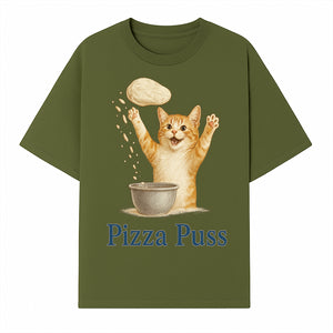 Cute Pizza Cat Art Print - Pizza Puss - Adorable Orange Kitten Baking, Fun Kitchen Decor, Perfect Gift for Cat Lovers - T-shirt 1758181711278.jpg