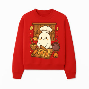Cute Ghost Chef Baking Halloween Cookies - Kawaii Halloween Decor, Whimsical Kitchen Art Print, Fall Home Decoration - Sweatshirt 1758181711336.jpg