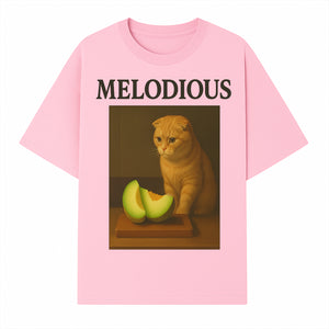 Melodious Cat Art Print - Cute Feline with Melon Still Life - Whimsical Home Decor for Cat Lovers - T-shirt 1758181711369.jpg