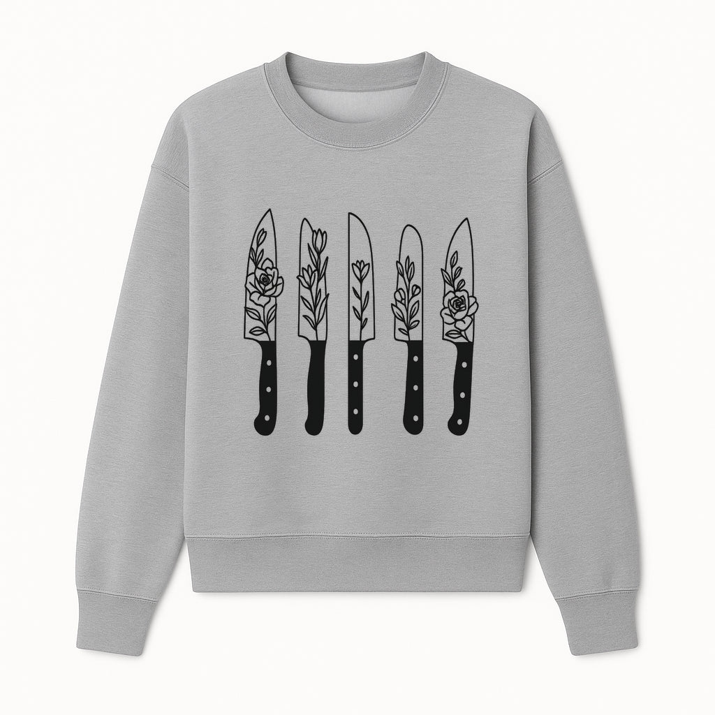 Floral Design Kitchen Knife Set - Modern Black Knives with Elegant Rose and Leaf Patterns, Perfect for Home Chefs and Gifts - Sweatshirt 1758181711416.jpg