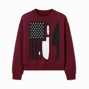 American Flag Kitchen Knife Set - Rustic Black and White Design with Forks, Ideal for Chefs and Patriotic Home Cooks - Sweatshirt 1758181711512.jpg