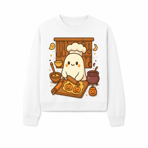 Cute Ghost Chef Baking Halloween Cookies - Kawaii Halloween Decor, Whimsical Kitchen Art Print, Fall Home Decoration - Sweatshirt 1758181711619.jpg