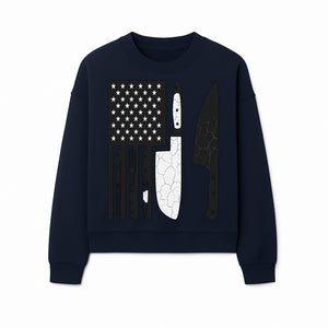 American Flag Kitchen Knife Set - Rustic Black and White Design with Forks, Ideal for Chefs and Patriotic Home Cooks - Sweatshirt 1758181711662.jpg