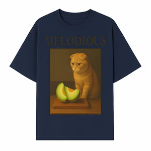 Melodious Cat Art Print - Cute Feline with Melon Still Life - Whimsical Home Decor for Cat Lovers - T-shirt 1758181711666.jpg