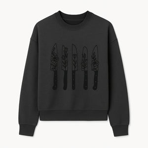 Floral Design Kitchen Knife Set - Modern Black Knives with Elegant Rose and Leaf Patterns, Perfect for Home Chefs and Gifts - Sweatshirt 1758181711711.jpg