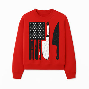 American Flag Kitchen Knife Set - Rustic Black and White Design with Forks, Ideal for Chefs and Patriotic Home Cooks - Sweatshirt 1758181711825.jpg