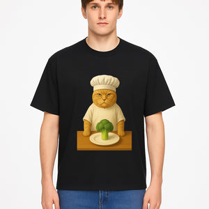 Funny Chef Cat Art Print Cute Cat with Broccoli Kitchen Decor Animal Lover Gift Whimsical Culinary Illustration - T-shirt 1758181711938.jpg