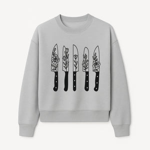 Floral Design Kitchen Knife Set - Modern Black Knives with Elegant Rose and Leaf Patterns, Perfect for Home Chefs and Gifts - Sweatshirt 1758181711983.jpg