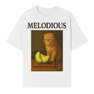 Melodious Cat Art Print - Cute Feline with Melon Still Life - Whimsical Home Decor for Cat Lovers - T-shirt 1758181712077.jpg