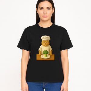 Funny Chef Cat Art Print Cute Cat with Broccoli Kitchen Decor Animal Lover Gift Whimsical Culinary Illustration - T-shirt 1758181712094.jpg
