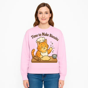 Cute Cat Chef Baking Biscuits Print, Time to Make Biscuits Kitchen Wall Art, Whimsical Cat Decor for Pet Lovers - Sweatshirt 1758181712123.jpg