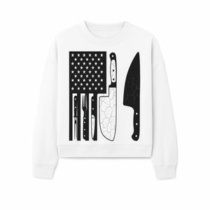 American Flag Kitchen Knife Set - Rustic Black and White Design with Forks, Ideal for Chefs and Patriotic Home Cooks - Sweatshirt 1758181712169.jpg