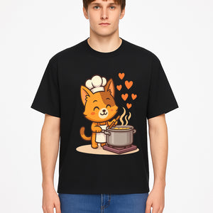 Cute Cat Chef Cooking with Love, Adorable Kitchen Decor, Animal Art Print, Whimsical Cooking Illustration, Gift for Cat Lovers - T-shirt 1758181712193.jpg