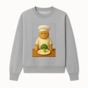 Funny Chef Cat Art Print Cute Cat with Broccoli Kitchen Decor Animal Lover Gift Whimsical Culinary Illustration - Sweatshirt 1758181712274.jpg