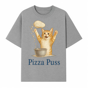 Cute Pizza Cat Art Print - Pizza Puss - Adorable Orange Kitten Baking, Fun Kitchen Decor, Perfect Gift for Cat Lovers - T-shirt 1758181712314.jpg