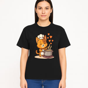Cute Cat Chef Cooking with Love, Adorable Kitchen Decor, Animal Art Print, Whimsical Cooking Illustration, Gift for Cat Lovers - T-shirt 1758181712332.jpg