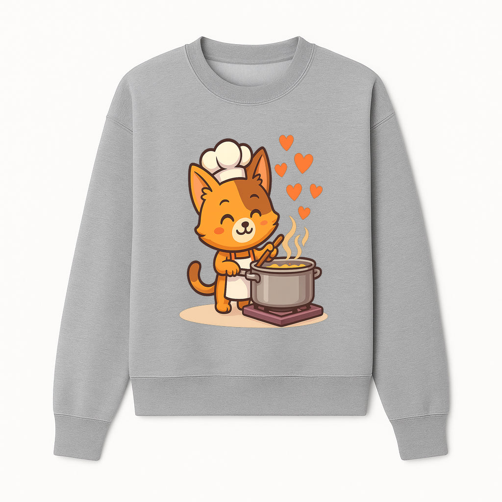 Cute Cat Chef Cooking with Love, Adorable Kitchen Decor, Animal Art Print, Whimsical Cooking Illustration, Gift for Cat Lovers - Sweatshirt 1758181712473.jpg