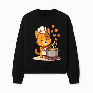 Cute Cat Chef Cooking with Love, Adorable Kitchen Decor, Animal Art Print, Whimsical Cooking Illustration, Gift for Cat Lovers - Sweatshirt 1758181712604.jpg