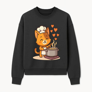 Cute Cat Chef Cooking with Love, Adorable Kitchen Decor, Animal Art Print, Whimsical Cooking Illustration, Gift for Cat Lovers - Sweatshirt 1758181712738.jpg
