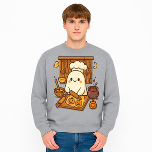 Cute Ghost Chef Baking Halloween Cookies - Kawaii Halloween Decor, Whimsical Kitchen Art Print, Fall Home Decoration - Sweatshirt 1758181712786.jpg