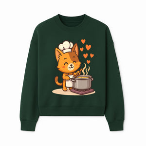 Cute Cat Chef Cooking with Love, Adorable Kitchen Decor, Animal Art Print, Whimsical Cooking Illustration, Gift for Cat Lovers - Sweatshirt 1758181712883.jpg