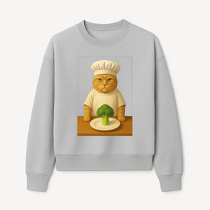 Funny Chef Cat Art Print Cute Cat with Broccoli Kitchen Decor Animal Lover Gift Whimsical Culinary Illustration - Sweatshirt 1758181712896.jpg