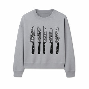 Floral Design Kitchen Knife Set - Modern Black Knives with Elegant Rose and Leaf Patterns, Perfect for Home Chefs and Gifts - Sweatshirt 1758181712899.jpg