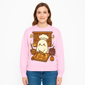 Cute Ghost Chef Baking Halloween Cookies - Kawaii Halloween Decor, Whimsical Kitchen Art Print, Fall Home Decoration - Sweatshirt 1758181712920.jpg