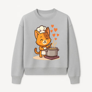 Cute Cat Chef Cooking with Love, Adorable Kitchen Decor, Animal Art Print, Whimsical Cooking Illustration, Gift for Cat Lovers - Sweatshirt 1758181713025.jpg