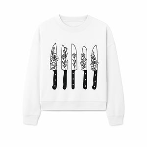 Floral Design Kitchen Knife Set - Modern Black Knives with Elegant Rose and Leaf Patterns, Perfect for Home Chefs and Gifts - Sweatshirt 1758181713062.jpg