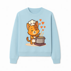 Cute Cat Chef Cooking with Love, Adorable Kitchen Decor, Animal Art Print, Whimsical Cooking Illustration, Gift for Cat Lovers - Sweatshirt 1758181713186.jpg