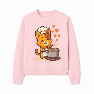 Cute Cat Chef Cooking with Love, Adorable Kitchen Decor, Animal Art Print, Whimsical Cooking Illustration, Gift for Cat Lovers - Sweatshirt 1758181713349.jpg