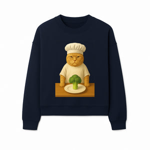 Funny Chef Cat Art Print Cute Cat with Broccoli Kitchen Decor Animal Lover Gift Whimsical Culinary Illustration - Sweatshirt 1758181713463.jpg