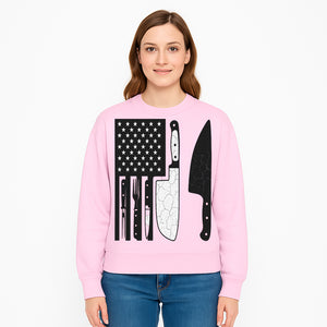 American Flag Kitchen Knife Set - Rustic Black and White Design with Forks, Ideal for Chefs and Patriotic Home Cooks - Sweatshirt 1758181713466.jpg