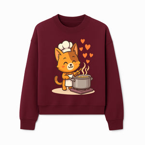 Cute Cat Chef Cooking with Love, Adorable Kitchen Decor, Animal Art Print, Whimsical Cooking Illustration, Gift for Cat Lovers - Sweatshirt 1758181713503.jpg
