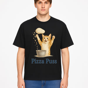Cute Pizza Cat Art Print - Pizza Puss - Adorable Orange Kitten Baking, Fun Kitchen Decor, Perfect Gift for Cat Lovers - T-shirt 1758181713612.jpg