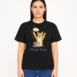 Cute Pizza Cat Art Print - Pizza Puss - Adorable Orange Kitten Baking, Fun Kitchen Decor, Perfect Gift for Cat Lovers - T-shirt 1758181713741.jpg
