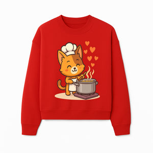 Cute Cat Chef Cooking with Love, Adorable Kitchen Decor, Animal Art Print, Whimsical Cooking Illustration, Gift for Cat Lovers - Sweatshirt 1758181713795.jpg