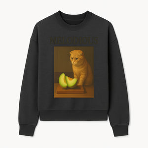 Melodious Cat Art Print - Cute Feline with Melon Still Life - Whimsical Home Decor for Cat Lovers - Sweatshirt 1758181713802.jpg
