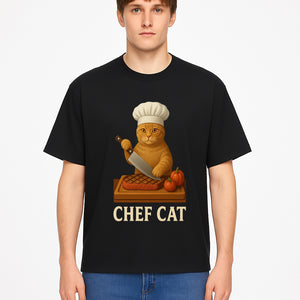 Chef Cat Cooking Illustration with Knife, Cute Cat Chef Design for Kitchen Decor, Pet Lovers Gift, Culinary Art Prints - T-shirt 1758181713895.jpg