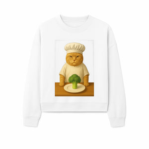 Funny Chef Cat Art Print Cute Cat with Broccoli Kitchen Decor Animal Lover Gift Whimsical Culinary Illustration - Sweatshirt 1758181713896.jpg