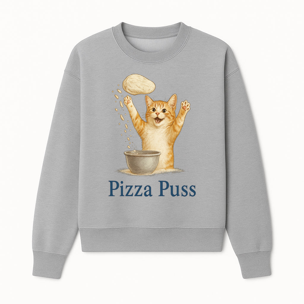 Cute Pizza Cat Art Print - Pizza Puss - Adorable Orange Kitten Baking, Fun Kitchen Decor, Perfect Gift for Cat Lovers - Sweatshirt 1758181713896.jpg
