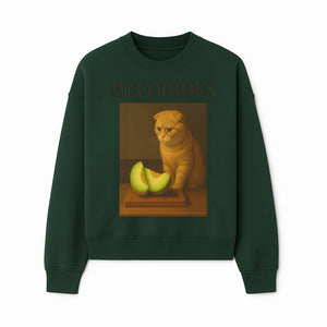 Melodious Cat Art Print - Cute Feline with Melon Still Life - Whimsical Home Decor for Cat Lovers - Sweatshirt 1758181713945.jpg
