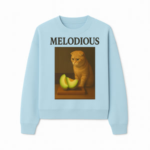 Melodious Cat Art Print - Cute Feline with Melon Still Life - Whimsical Home Decor for Cat Lovers - Sweatshirt 1758181714245.jpg